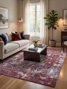 Vintage TPR 10809 Eskitme Desen Halı Makinede Yıkanabilir Kaymaz Dokuma Tabanlı Özel Ölçü