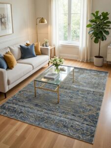 Vintage TPR 10951 Eskitme Desen Halı Makinede Yıkanabilir Kaymaz Dokuma Tabanlı Özel Ölçü