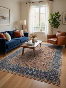 Vintage TPR 11043 Eskitme Desen Halı Makinede Yıkanabilir Kaymaz Dokuma Tabanlı Özel Ölçü