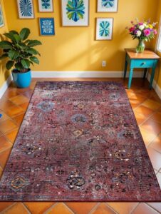 Vintage TPR 11163 Eskitme Desen Halı Makinede Yıkanabilir Kaymaz Dokuma Tabanlı Özel Ölçü