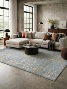 Vintage TPR 10760 Eskitme Desen Halı Makinede Yıkanabilir Kaymaz Dokuma Tabanlı Özel Ölçü