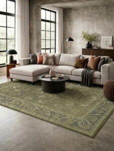 Vintage TPR 10967 Eskitme Desen Halı Makinede Yıkanabilir Kaymaz Dokuma Tabanlı Özel Ölçü