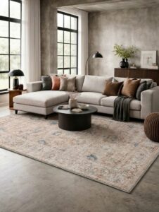 Vintage TPR 11031 Eskitme Desen Halı Makinede Yıkanabilir Kaymaz Dokuma Tabanlı Özel Ölçü