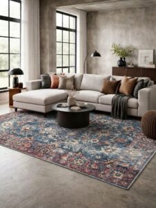 Vintage TPR 11071 Eskitme Desen Halı Makinede Yıkanabilir Kaymaz Dokuma Tabanlı Özel Ölçü